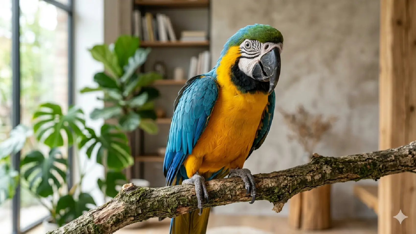 Cuidados del loro y guacamaya en un hogar moderno.