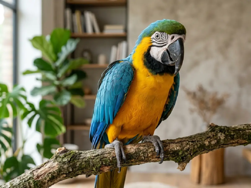 Cuidados del loro y guacamaya en un hogar moderno.