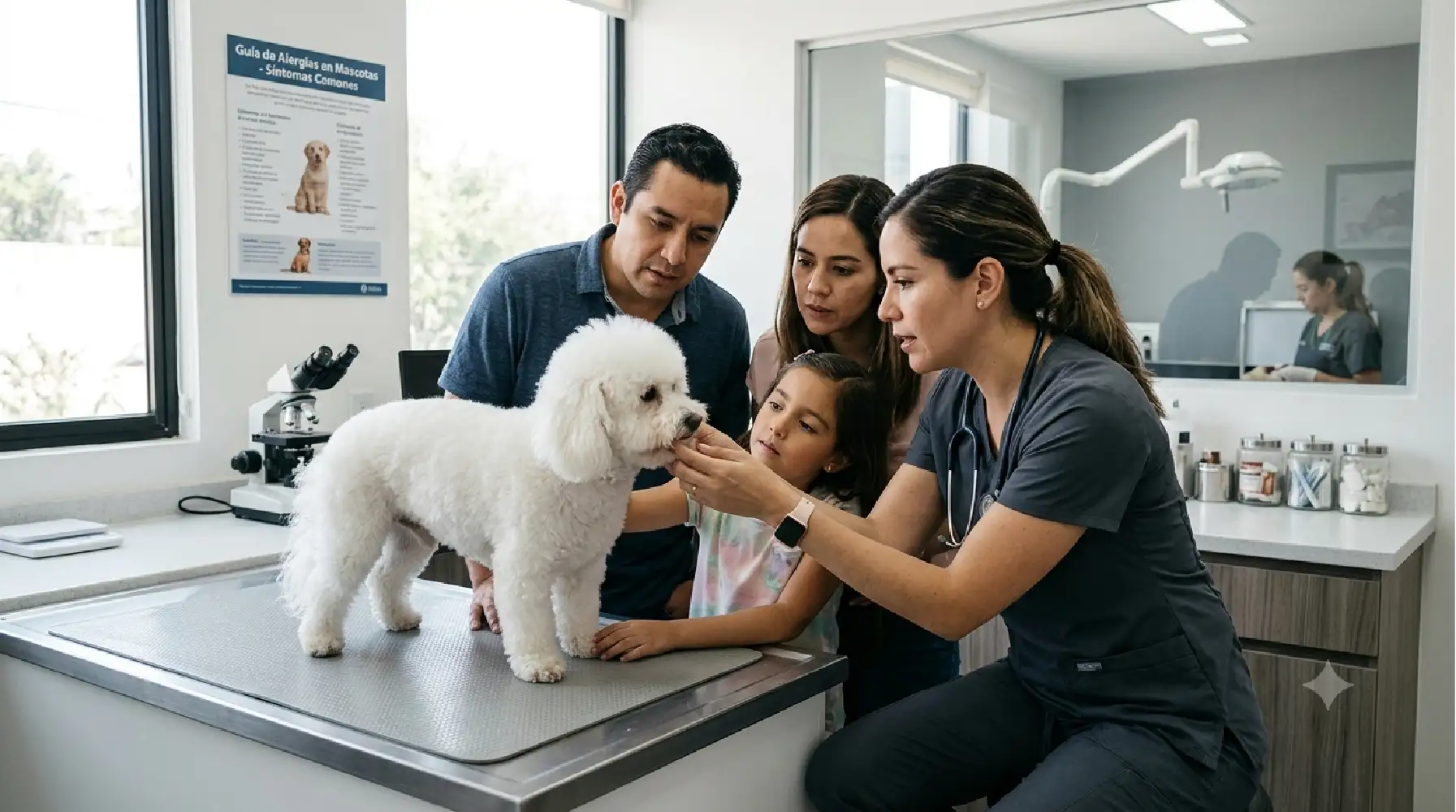 Veterinario explicando las alergias relacionadas con perros hipoalergénicos